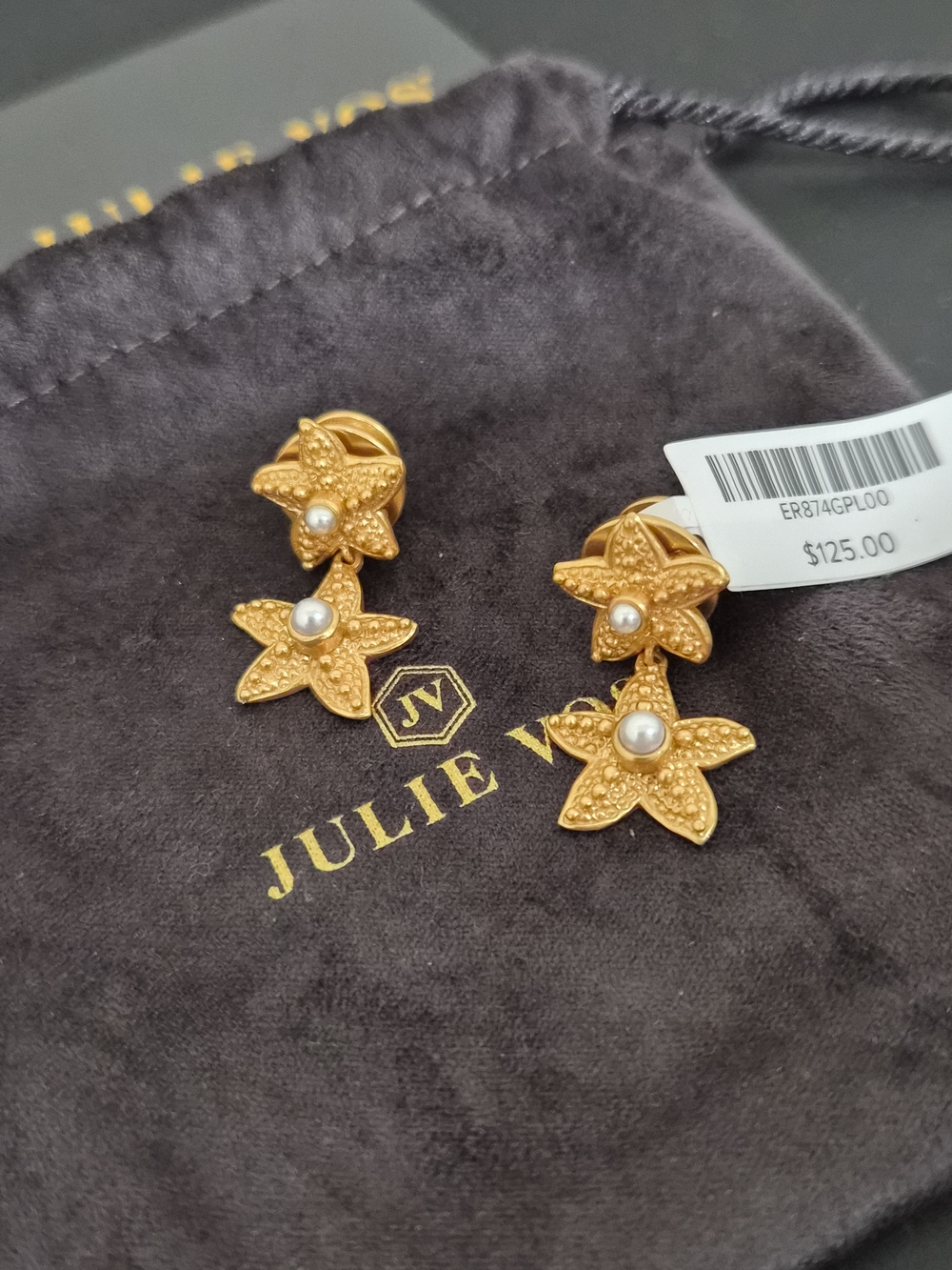 Julie Vos Gold Starfish Pearl Drop Earrings